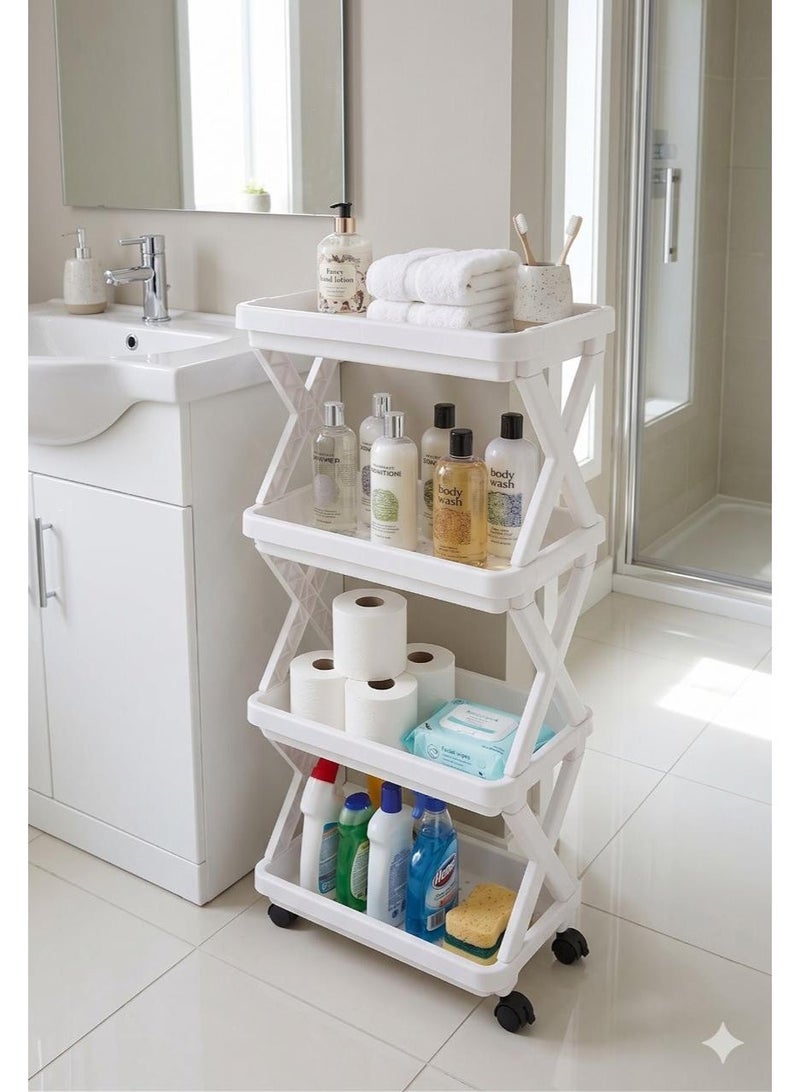 4-Layer Storage Shelve Organizer With Wheels White - Image 1