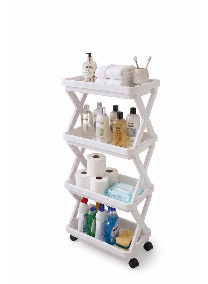 4-Layer Storage Shelve Organizer With Wheels White - Image 2