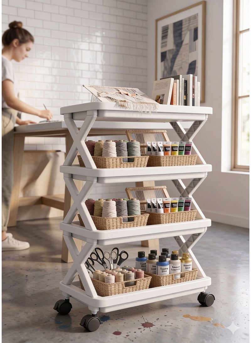 4-Layer Storage Shelve Organizer With Wheels White - Image 4