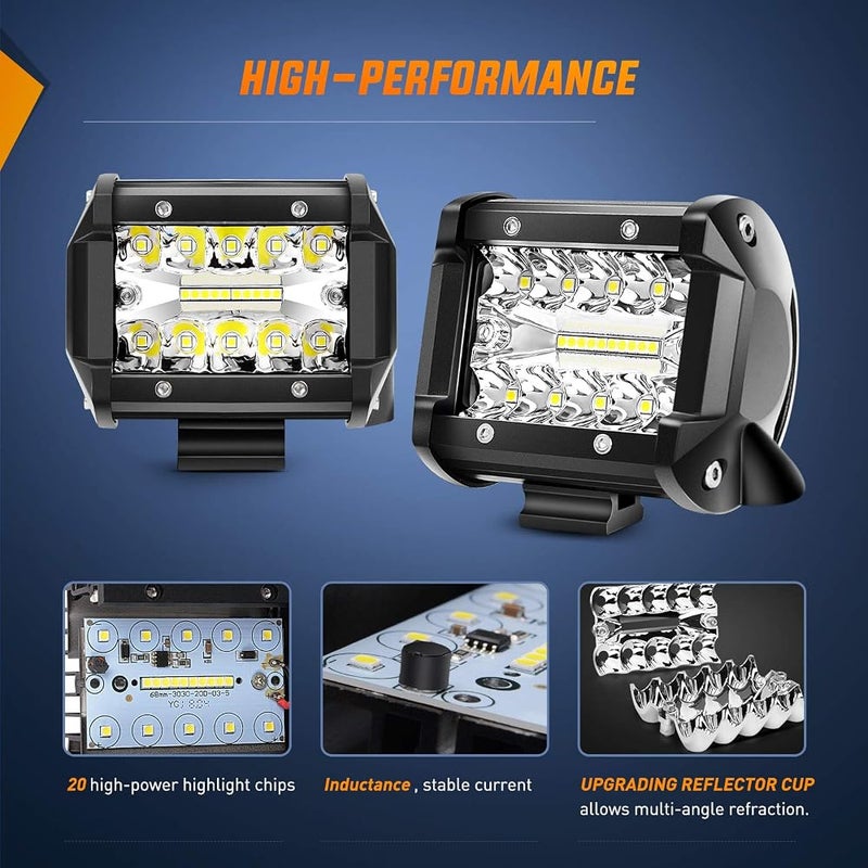 Nilight LED Light Bar 2PCS 60W 4 Inch Flood Spot Combo LED Work Light Pods Triple Row Work Driving Lamp with 12 ft Wiring Harness kit - 2 Leads,2 Year Warranty - Image 3