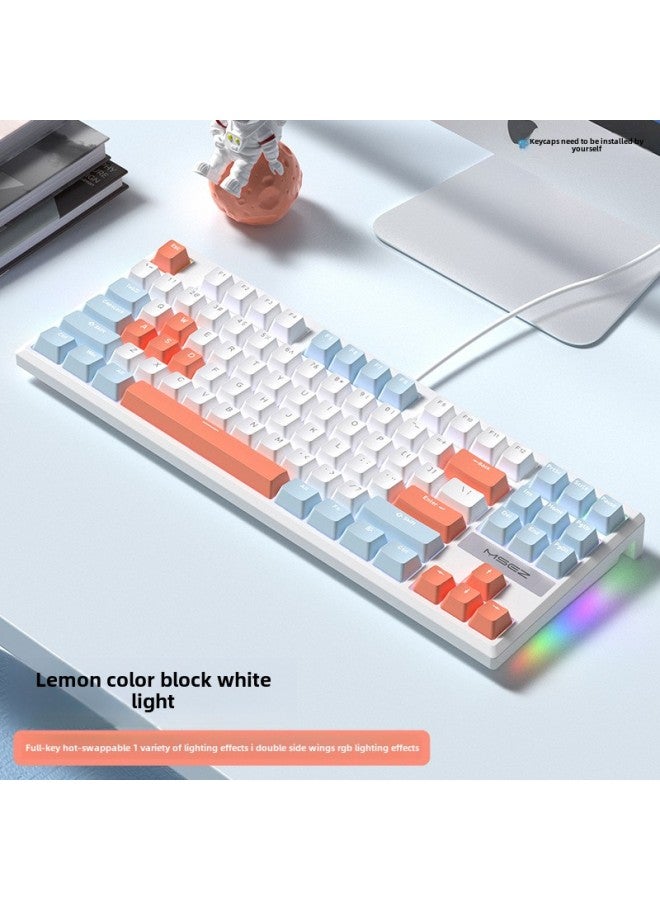 87 Mechanical Keyboard Mouse Suit Wired Green Axis Girls' E-sports Game Computer Office Full Key Hot Plug-Colour:Green Axis-lemon  Wired Version-official Standard  - Image 1