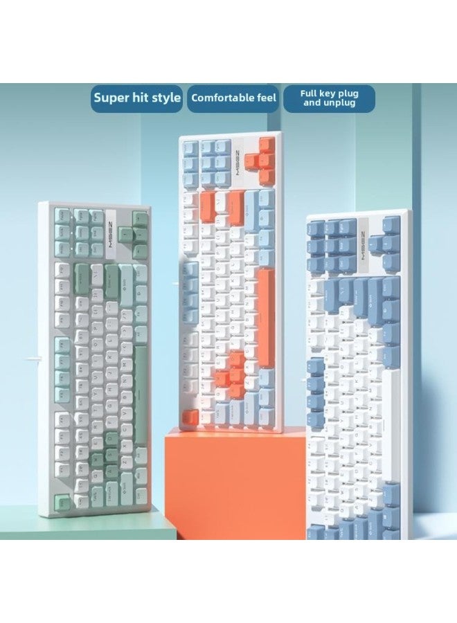 87 Mechanical Keyboard Mouse Suit Wired Green Axis Girls' E-sports Game Computer Office Full Key Hot Plug-Colour:Green Axis-lemon  Wired Version-official Standard  - Image 2