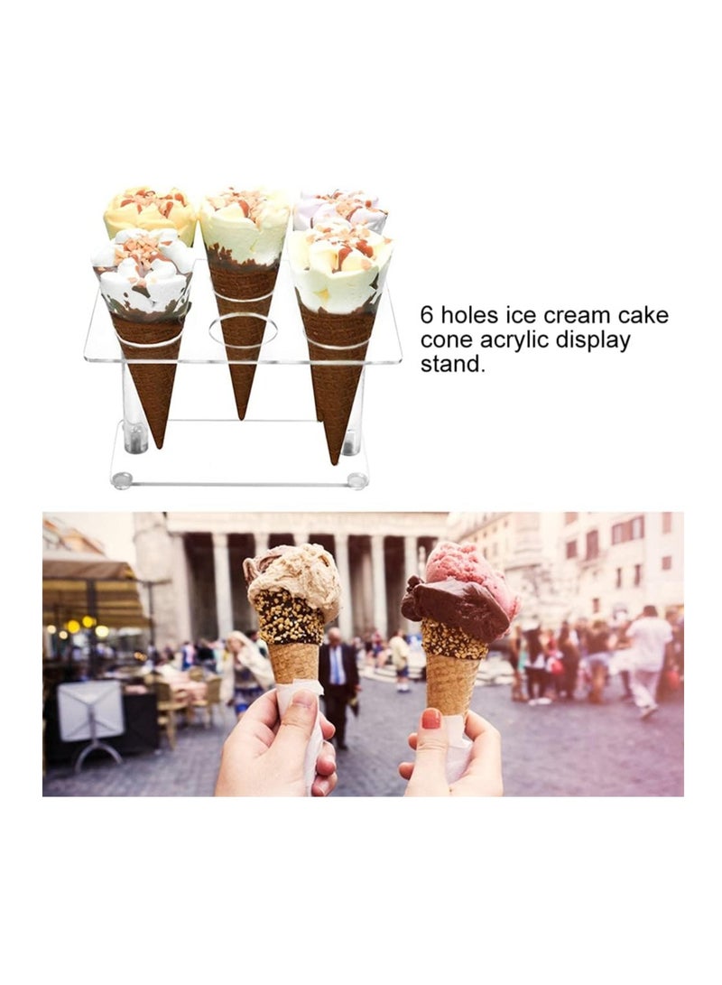 KASTWAVE 2 Pack Acrylic Cone Holder with 6 Holes, Clear Ice Cream Display Stand, Waffle Roll Cone Holder, Cone Holder Stand for Wedding, Birthday, Restaurant, Party - Image 4