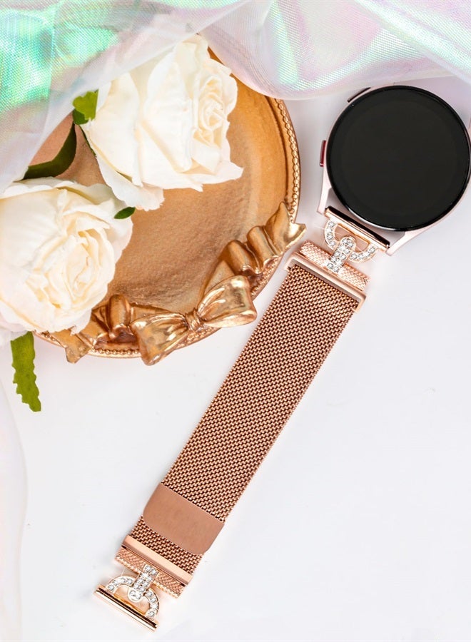 Magnetic Bands Compatible with Samsung Galaxy Watch 5 40mm 44mm/Galaxy Watch 5 Pro 45mm/Galaxy Watch 4 40mm 44mm/Watch 4 Classic 42mm 46mm/Active 2 Bands,20mm D-shaped with Diamonds Mesh Strap