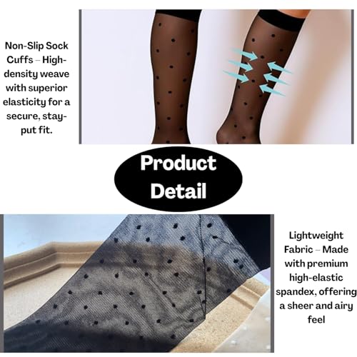 Flavizo Women Sheer Knee High Stockings | 2 Pairs Black Transparent Ultra Stretchable Trouser Socks | Elegant Vintage Polka Dot Design for Summer, Party and Various Occasions - Image 5