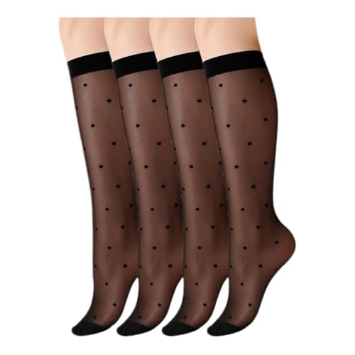 Flavizo Women Sheer Knee High Stockings | 2 Pairs Black Transparent Ultra Stretchable Trouser Socks | Elegant Vintage Polka Dot Design for Summer, Party and Various Occasions - Image 1
