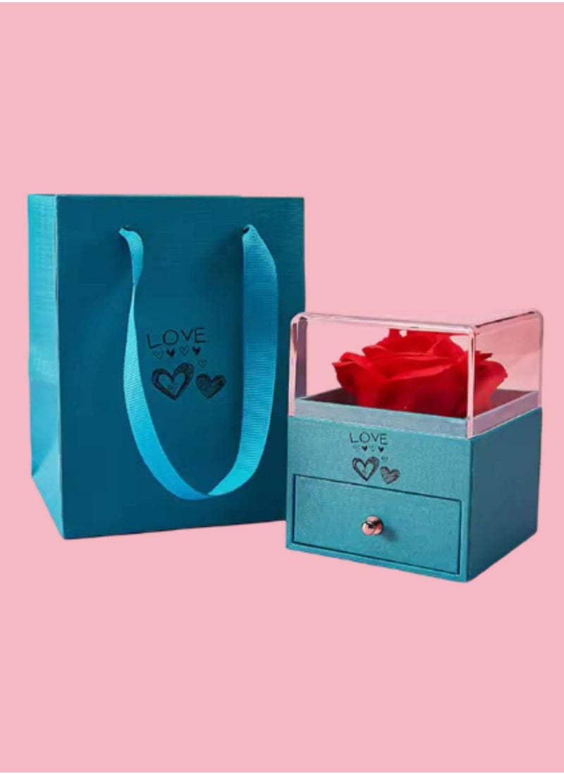 Generic Handmade Preserved Rose Jewelry Gift Box Real Eternal Red Roses Enchanted Flower Gift for Girlfriend Mother Wife on Anniversary Valentine's Day Mother's Day Christmas Day Thanksgiving Day (Sky Blue) 