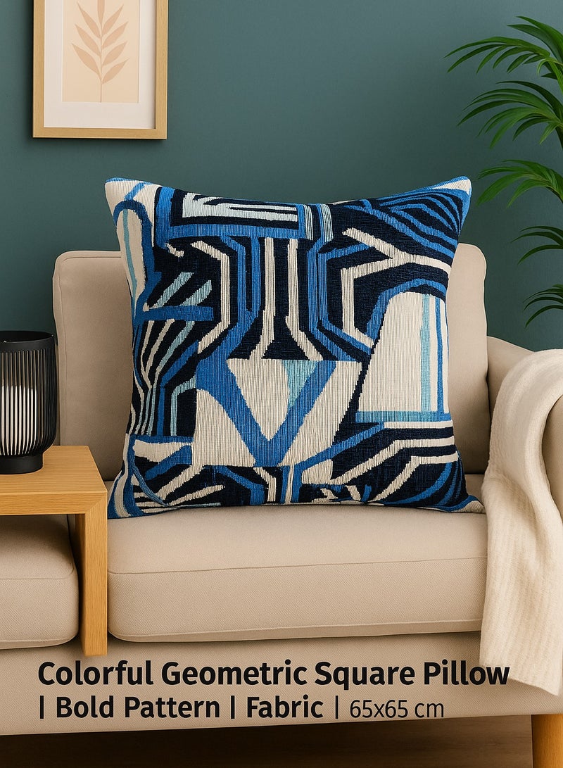 لوفت وسادة مربعة بتصميم جرافيكي عصري من جاليري كوشن، أزرق وأبيض، قماش ناعم، 65×65 سم - 6X-Q3 - Image 1