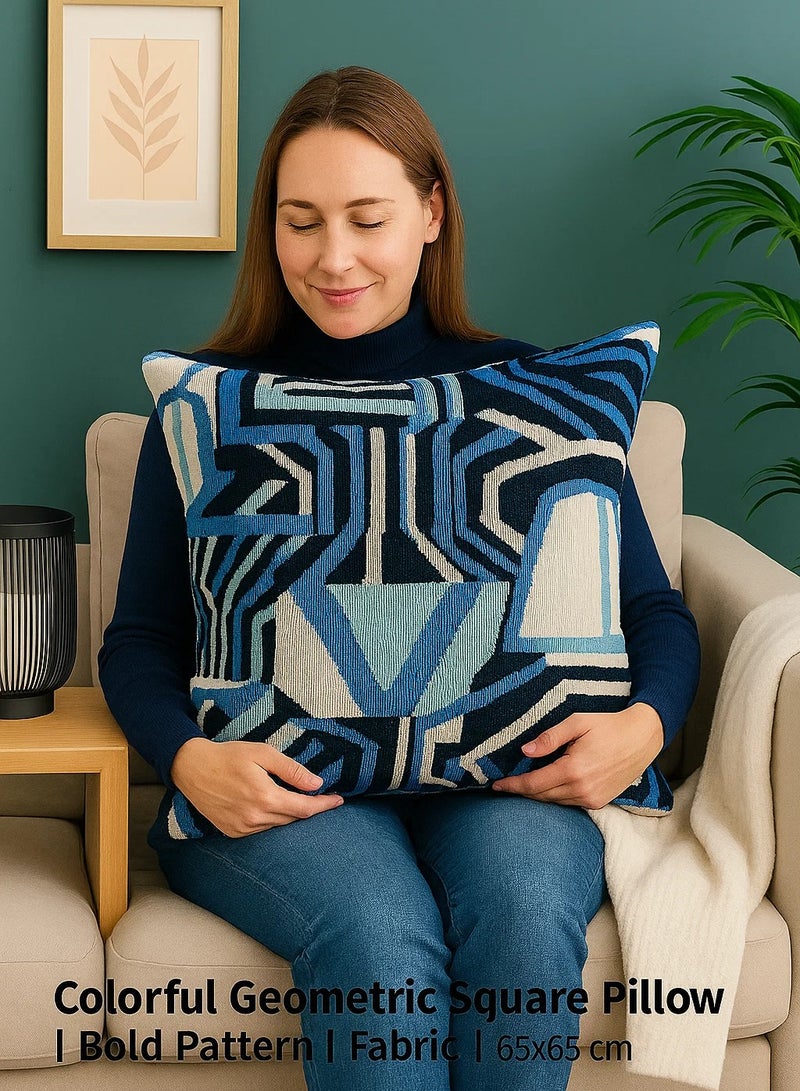 لوفت وسادة مربعة بتصميم جرافيكي عصري من جاليري كوشن، أزرق وأبيض، قماش ناعم، 65×65 سم - 6X-Q3 - Image 2