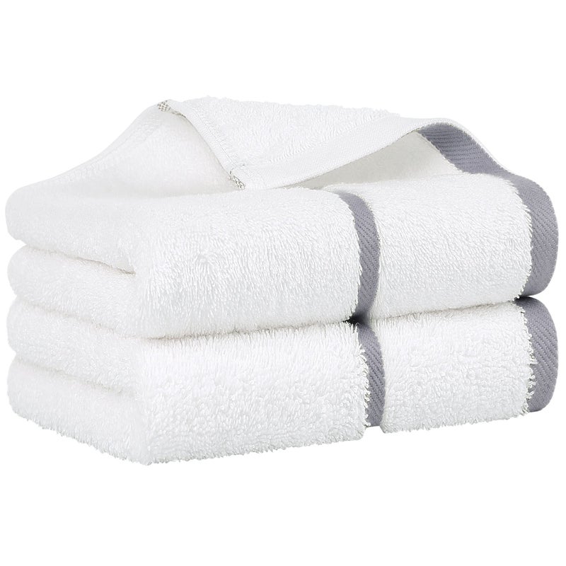 PiccoCasa Set of 2 750 GSM Luxury White Hand Towels  Oversized 16x30 Inch Cotton Ring Spun Face Towels Highly Absorbent Home Hotel Spa Quality Towel Gray Strip