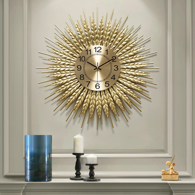 MODERN LARGE WALL CLOCK DECORATIVE METAL MID CENTURY WALL CLOCKS GOLD BIG SILENT NONTICKING CLOCK MODERN HANDMADE HOME ART DECOR FOR LIVING ROOM BEDROOM DINING ROOM 24 INCH