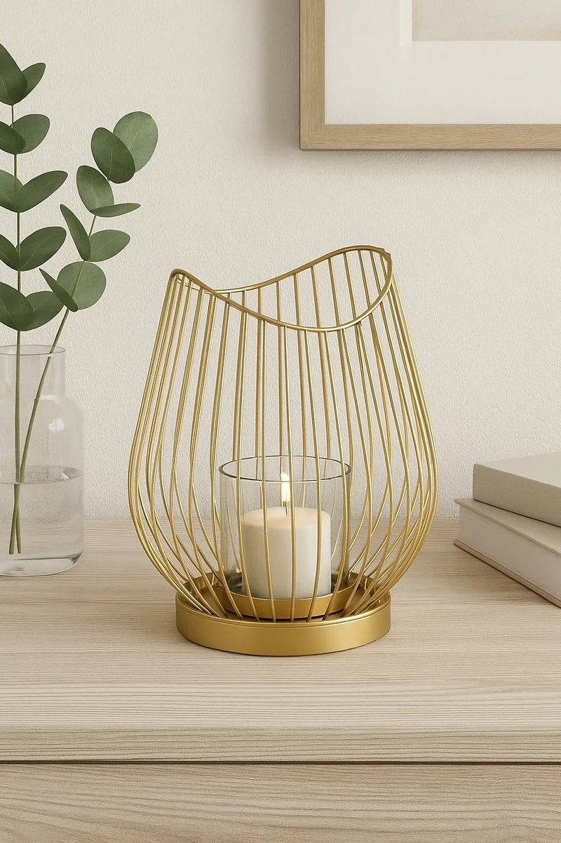 atmosphera VERRE,LANTERN,CANDEL HOLDER,D17XH23.5CMS,GOLD,METAL-189199A - Image 1