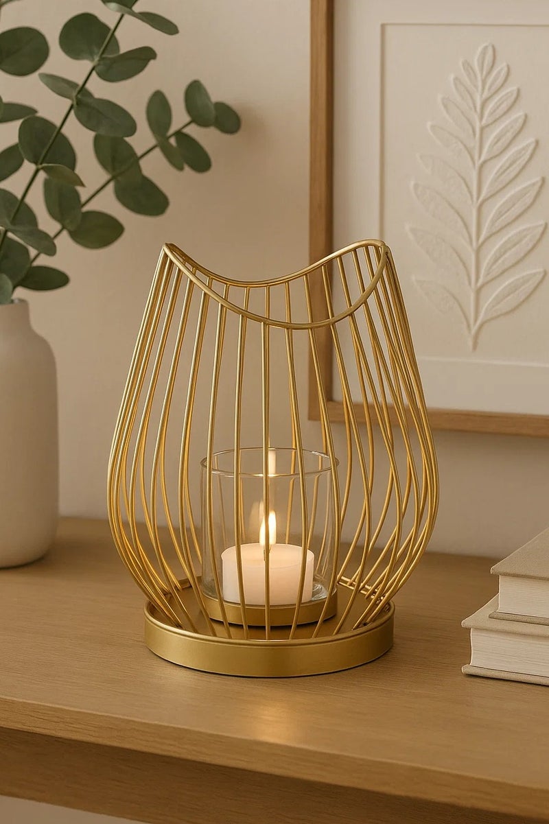 atmosphera VERRE,LANTERN,CANDEL HOLDER,D17XH23.5CMS,GOLD,METAL-189199A - Image 4