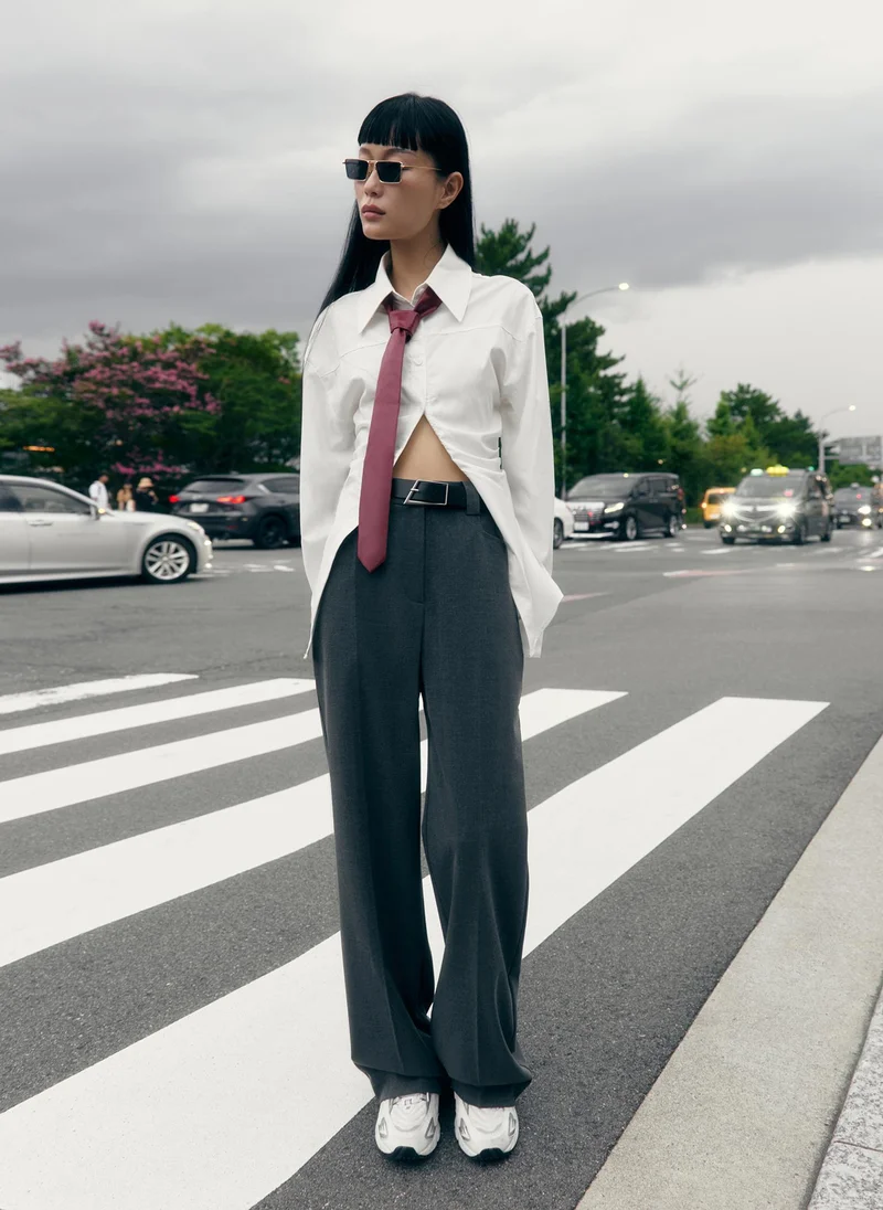 Lichi  Straight suiting trousers with stitched creases and a belt for Women | Best Price UAE