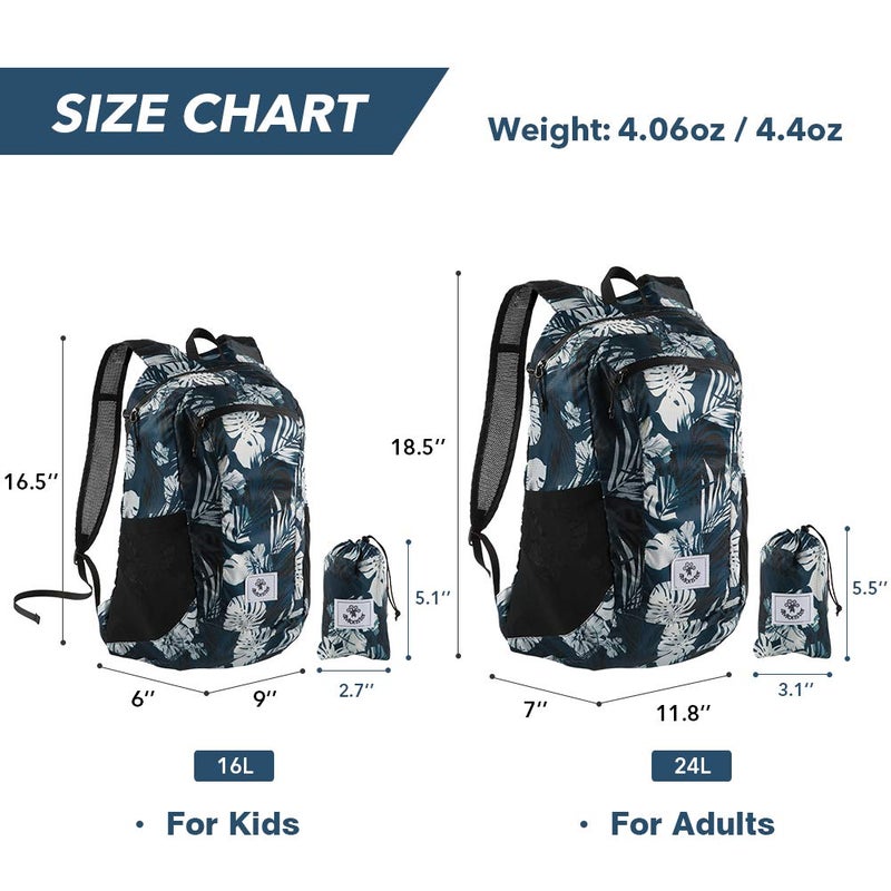 4Monster Hiking Daypack,Water Resistant Lightweight Packable Backpack For Travel Camping Outdoor (Flower Blue, 24L) - Image 3