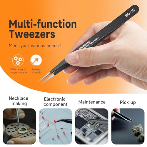 TOWOT Precision Tweezers, Pointed Tweezers for Electronics, Anti-static Stainless Steel Long Tweezers for Crafts, Soldering, Welding, and Jewelry Making Industrial Tweezers - Image 2