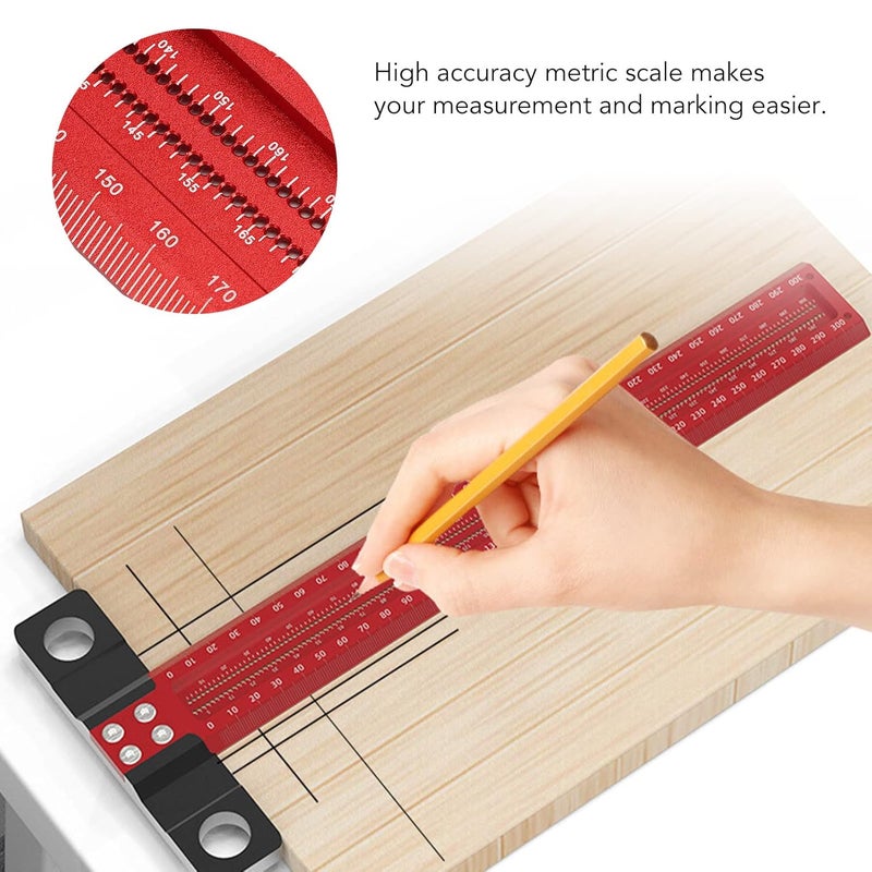 مسطرة حرف T من سبائك الألومنيوم باللونين الأحمر والأسود، أداة نجارة دقيقة للنجارين وأعمال DIY - Image 5