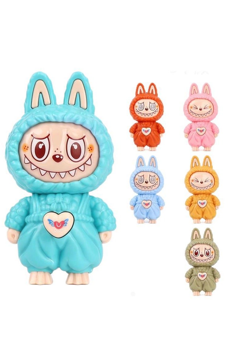 قلادة دمية لابوبو المتغيرة الوجه، هدية كرتونية أنيقة، سلسلة مفاتيح، لعبة لتخفيف التوتر للأطفال (متعددة الألوان) 4 قطع - Image 2