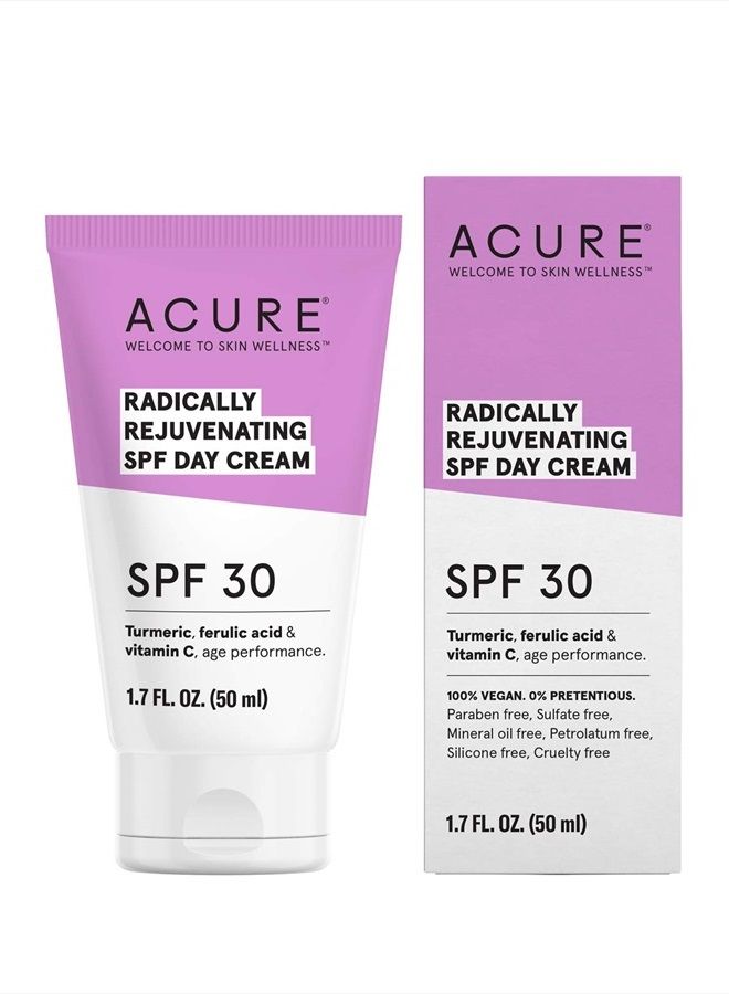Acure Radically Rejuvenating SPF 30 Day Cream, 100% Vegan, Provides Anti-Aging Support, Turmeric, Ferulic Acid & Vitamin C, Sun Protection & Antioxidants, Scented, 1.7 Fl Oz - Image 1