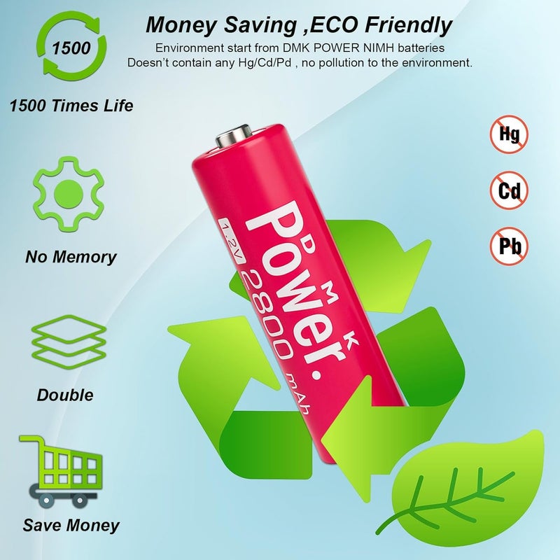 DMK POWER Rechargeable AA Batteries,2800mAh High Capacity Batteries 1.2V NiMH Low Self Discharge (PINK, 4 PIECES) - Image 4