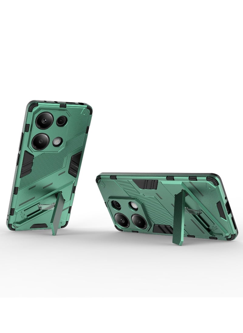 ماركة غير محددة - حافظة هاتف Punk Armor 2 في 1 مقاومة للصدمات من مادة TPU مع حامل غير مرئي لهاتف Xiaomi Redmi Note 13 Pro 4G (أخضر) - Image 1