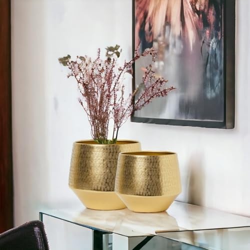 ecofynd 6 inches, Pack of 2 Eion Metal Plant Pot, Decorative Modern Indoor Planter Flower Pots, Home Garden Decor Planter for Living Room Bedroom Interior (Gold, POT022) - Image 4