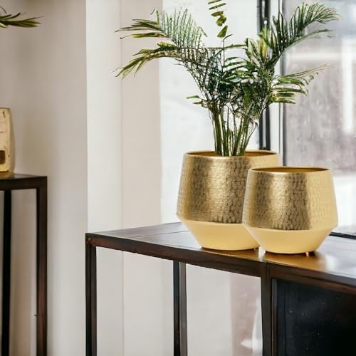 ecofynd 6 inches, Pack of 2 Eion Metal Plant Pot, Decorative Modern Indoor Planter Flower Pots, Home Garden Decor Planter for Living Room Bedroom Interior (Gold, POT022) - Image 5