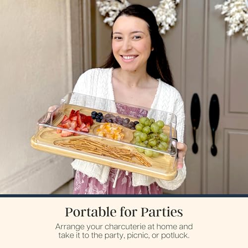 Totally Bamboo Flip Serve Store Charcuterie Board with Lid Reversible Bamboo Cutting Board and Portable Cheese Tray with Compartments Locking Travel Cover 155 x 115 Inches - Image 3