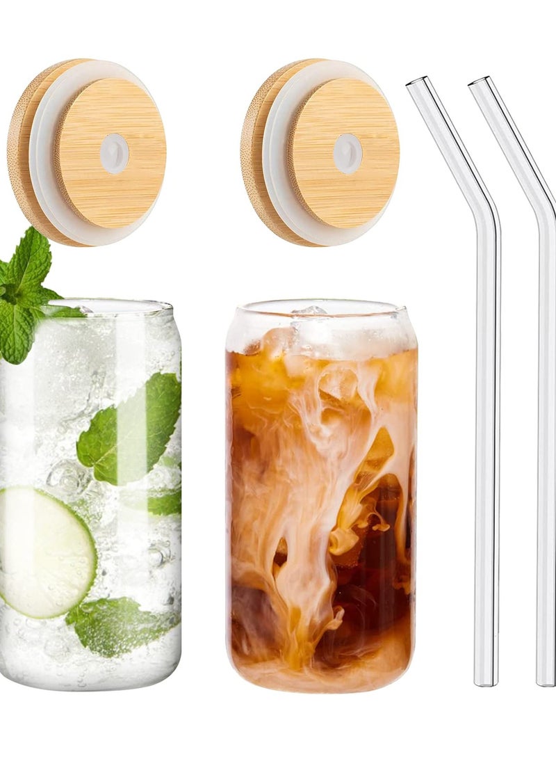 يو لين كوب شرب سعة 16 أونصة مع غطاء من القش، أكواب قهوة مثلجة، كوب زجاجي عتيق للشاي والعصير والصودا والعصائر - Image 3