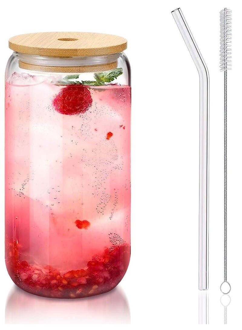 يو لين كوب شرب سعة 16 أونصة مع غطاء من القش، أكواب قهوة مثلجة، كوب زجاجي عتيق للشاي والعصير والصودا والعصائر - Image 2