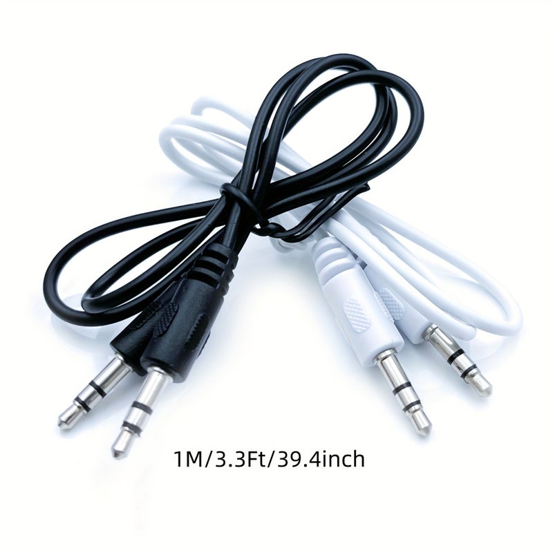 Set Of Two 3 5mm Auxiliary Audio Cables Stereo Speakers Vehicle Home Audio Systems Male To Male Connectors Black - Image 2