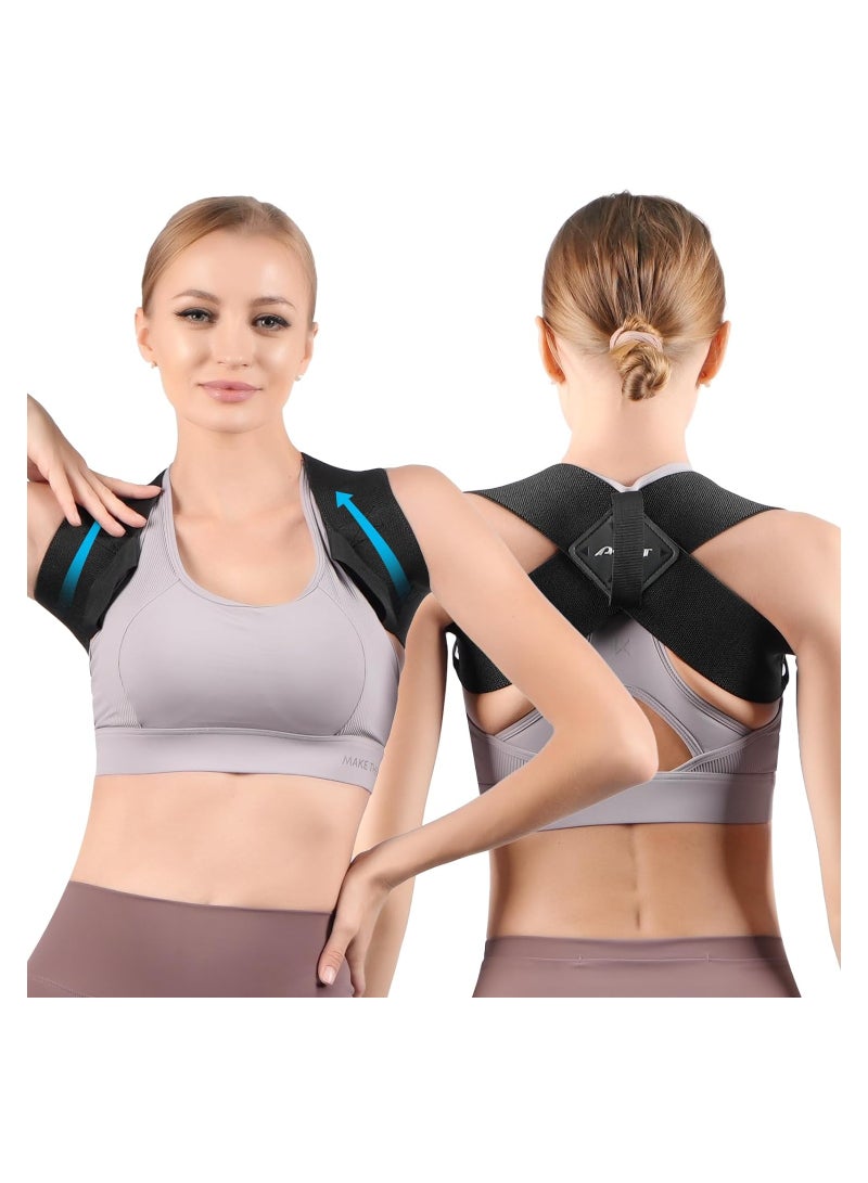 SOLARAE Back Brace For Posture Corrector, Upper Back Braces for Women & Men, Adjustable Shoulder Brace Back straightener Providing Pain Relief From Lumbar, Neck, Shoulder, Clavicle Brace, Black - Image 1