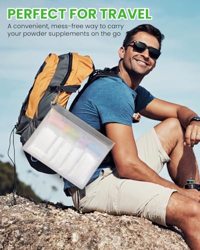 Lerine Protein Powder Travel Container Set, Reusable Protein Powder Container To Go, 21Pcs Single Dose Bags & 3Pcs Large Zip Bags, Portable Supplement Storage Containers with Funnel, Spoon - Image 3
