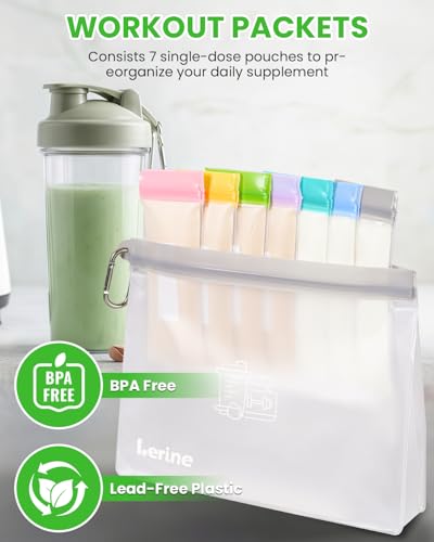 Lerine Protein Powder Travel Container Set, Reusable Protein Powder Container To Go, 21Pcs Single Dose Bags & 3Pcs Large Zip Bags, Portable Supplement Storage Containers with Funnel, Spoon - Image 4