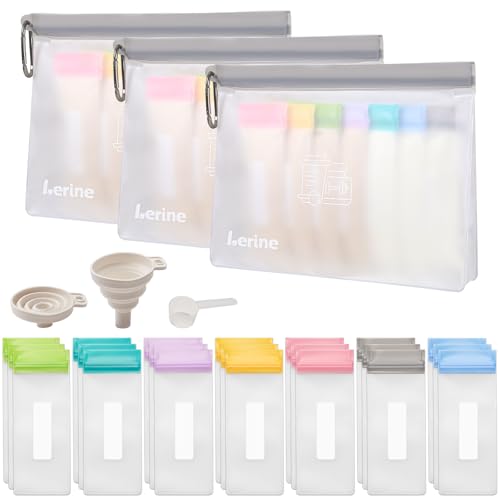 Lerine Protein Powder Travel Container Set, Reusable Protein Powder Container To Go, 21Pcs Single Dose Bags & 3Pcs Large Zip Bags, Portable Supplement Storage Containers with Funnel, Spoon - Image 1