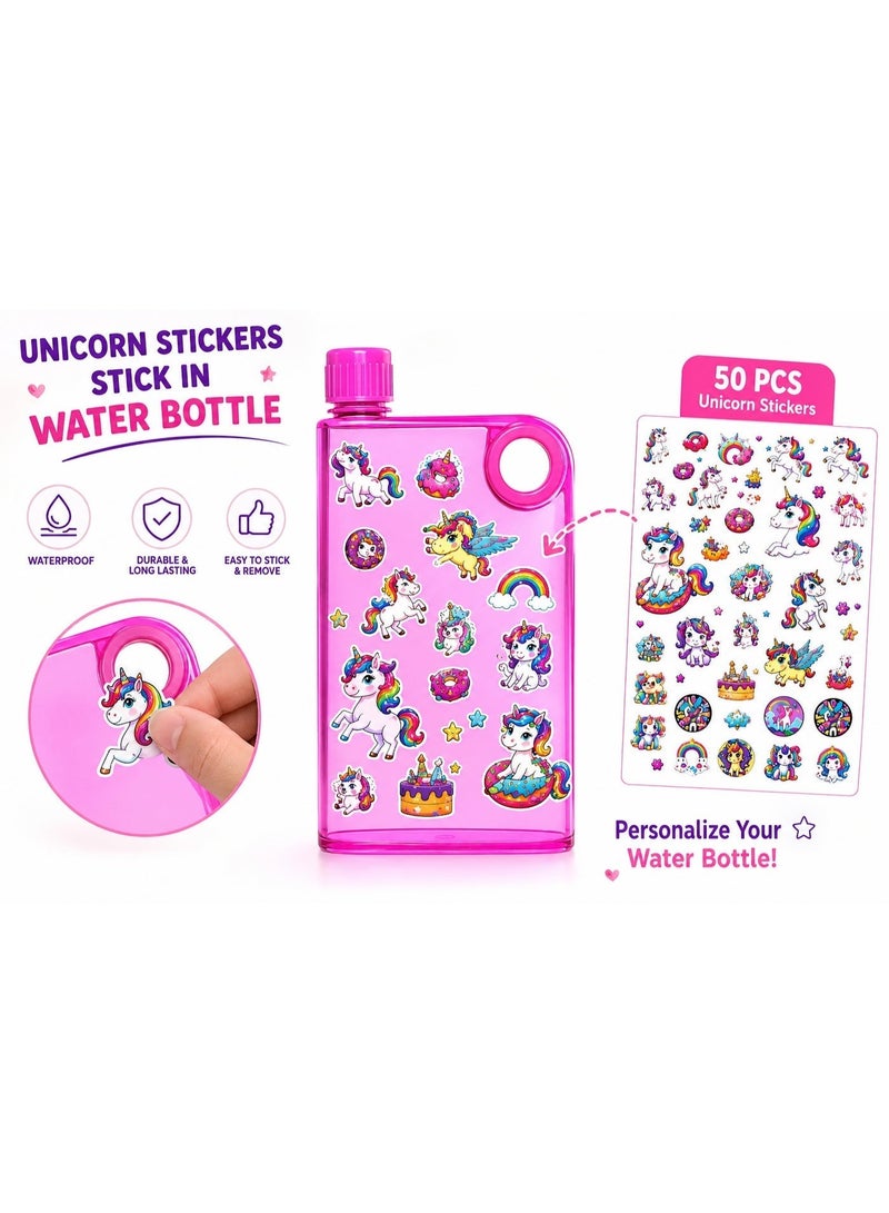 Unicorn Gift Set for Girls Kids – 9-Piece Unicorn Stationery & Accessories Bundle with Unicorn Sling Bag, Flat Water Bottle, Reading Light, Multicolor Pen, Stackable Pencil, 3 Slap Bracelets, 50 Unicorn Stickers, 2 Beaded Bracelets & 10 Hair Ties - Image 4