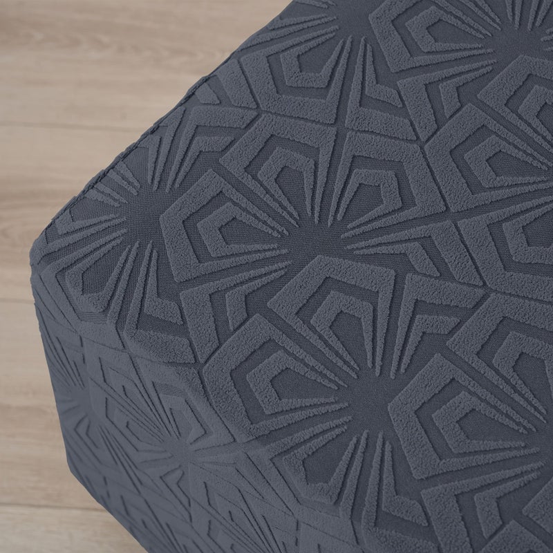 1 Piece Fleece Stretch Jacquard All Round Square Footstool Cover 13 Bean Green - Image 4