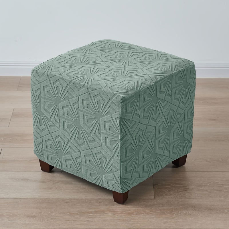 1 Piece Fleece Stretch Jacquard All Round Square Footstool Cover 13 Bean Green - Image 5