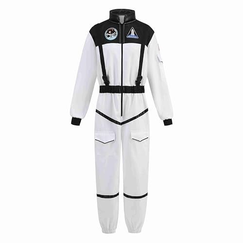 AGCOAH Women Astronaut Costume Adult White Spaceman Coverall Flight Jumpsuit Halloween Cosplay Dress Up Party L - Image 1