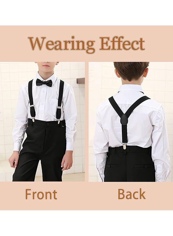 3 Pcs Kids Black Formal Accessory Kit,Adjustable Y-Back Suspenders Pre-Tied Bow Tie and Elastic Ring Necktie,Suit for Boys Girls Under 130 cm Wedding,Birthday,School Show,Graduation,Photoshoot,Formal Events - Image 3