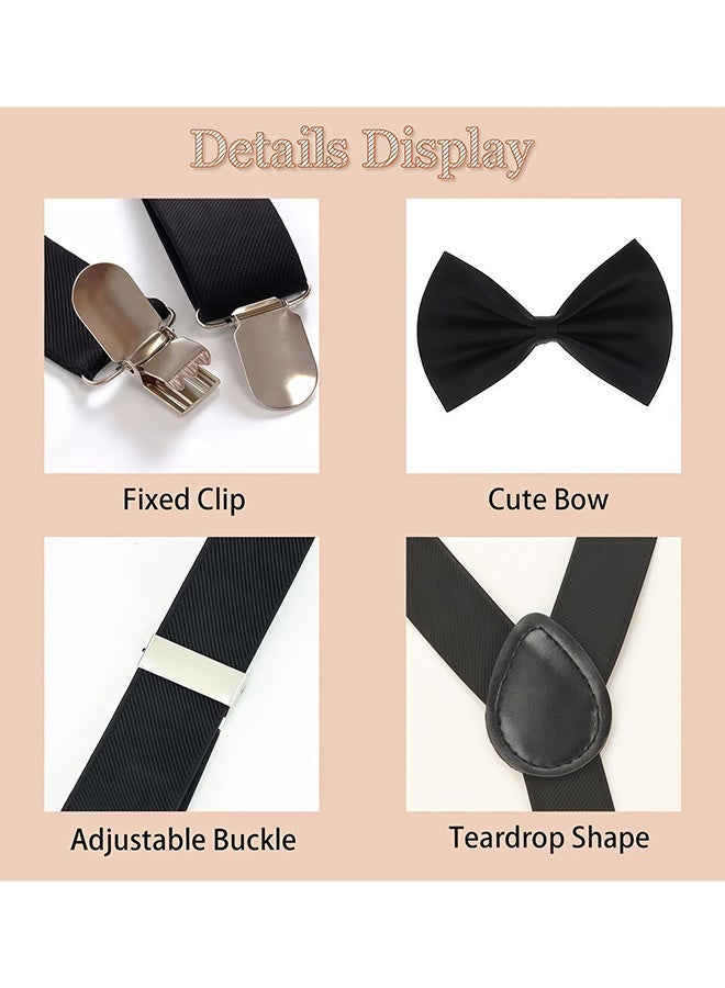 3 Pcs Kids Black Formal Accessory Kit,Adjustable Y-Back Suspenders Pre-Tied Bow Tie and Elastic Ring Necktie,Suit for Boys Girls Under 130 cm Wedding,Birthday,School Show,Graduation,Photoshoot,Formal Events - Image 4
