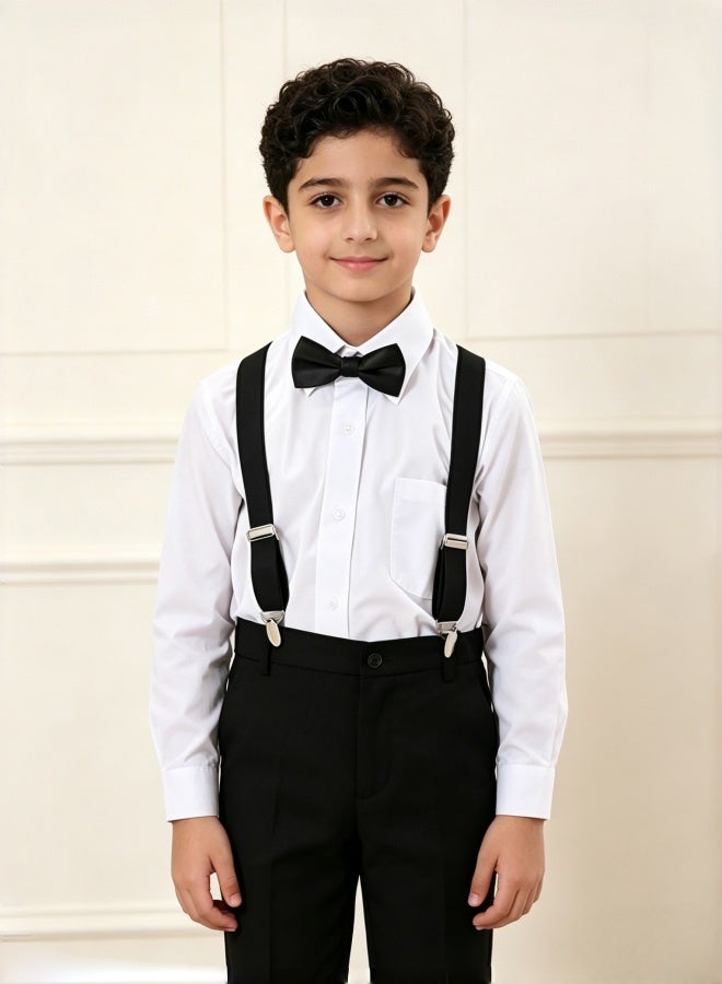 3 Pcs Kids Black Formal Accessory Kit,Adjustable Y-Back Suspenders Pre-Tied Bow Tie and Elastic Ring Necktie,Suit for Boys Girls Under 130 cm Wedding,Birthday,School Show,Graduation,Photoshoot,Formal Events - Image 2
