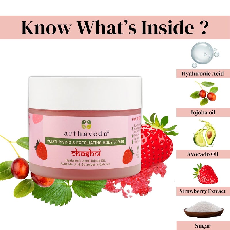 Arthaveda Moisturizing Exfoliating Body Scrub Chasani with Sugar Jojoba Oil Olive Oil for Exfoliation Removal of Dead Skin Cells For Soft Smooth Skin 200 g - Image 4