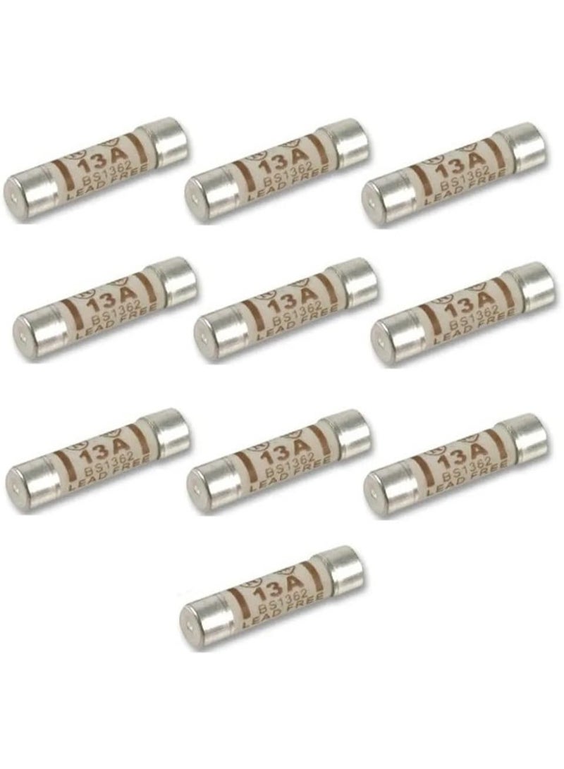 VIUAUAX BH02293 (10 Pcs) BS1362 Fuse Cartridge, 13 amp - Pack of 10 Pieces.Seamless Riveting BS1362 British Plug Fuse - Image 1