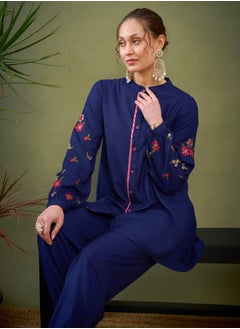 SASSAFRAS Floral Embroidered Sleeve Shirt & Pants Co-Ord by Styli  - Image 2