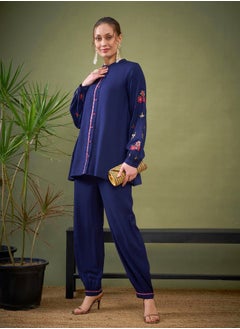 SASSAFRAS Floral Embroidered Sleeve Shirt & Pants Co-Ord by Styli  - Image 1
