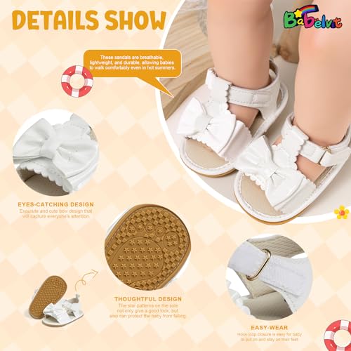 Babelvit Infant Baby Girl Boy Sandals Comfort Premium Summer Outdoor Casual Beach Shoes with Bowknot Anti Slip Rubber Sole Newborn Toddler Prewalker First Walking Shoes - Image 5