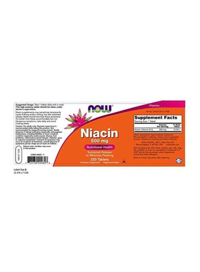 Now Foods Niacin Dietary Supplement - 250 Tablets - Image 2