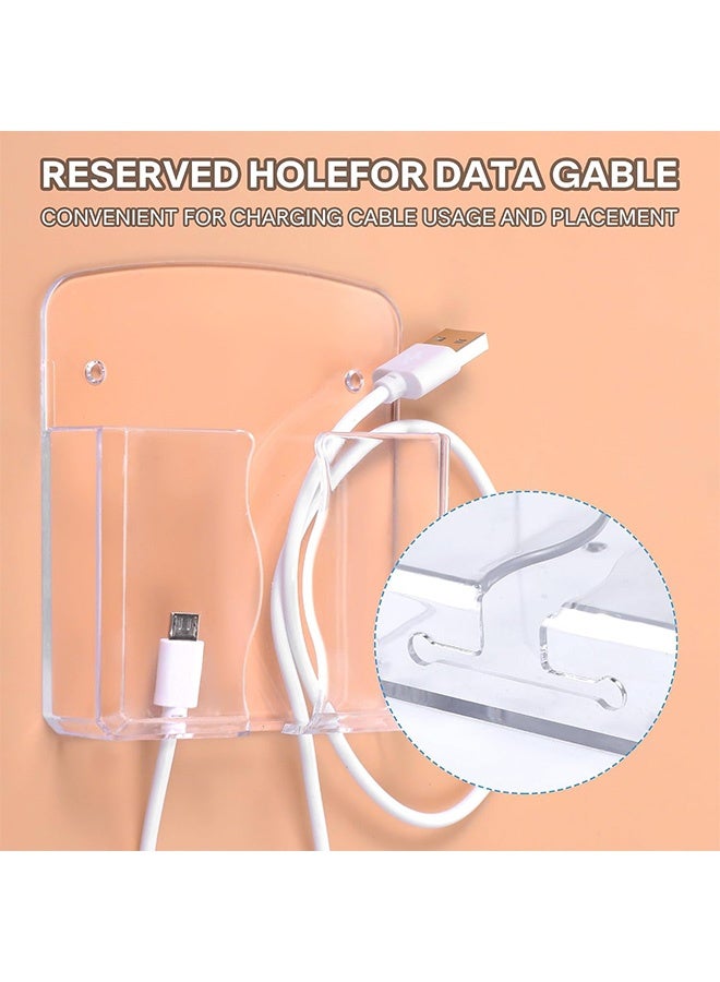 2Pcs Wall Mount Phone Holder Transparent Wall Phone Holder for Bed Self Adhesive Cell Phone Wall Holder with Charging Hole for Most Cell Phone, Bedside Remote Control Stand - Image 5