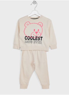 Girls Casual Printed Sweatshirt And Jogger Set